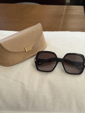Chloe Black Oversized Square Sunglasses with Tan Case